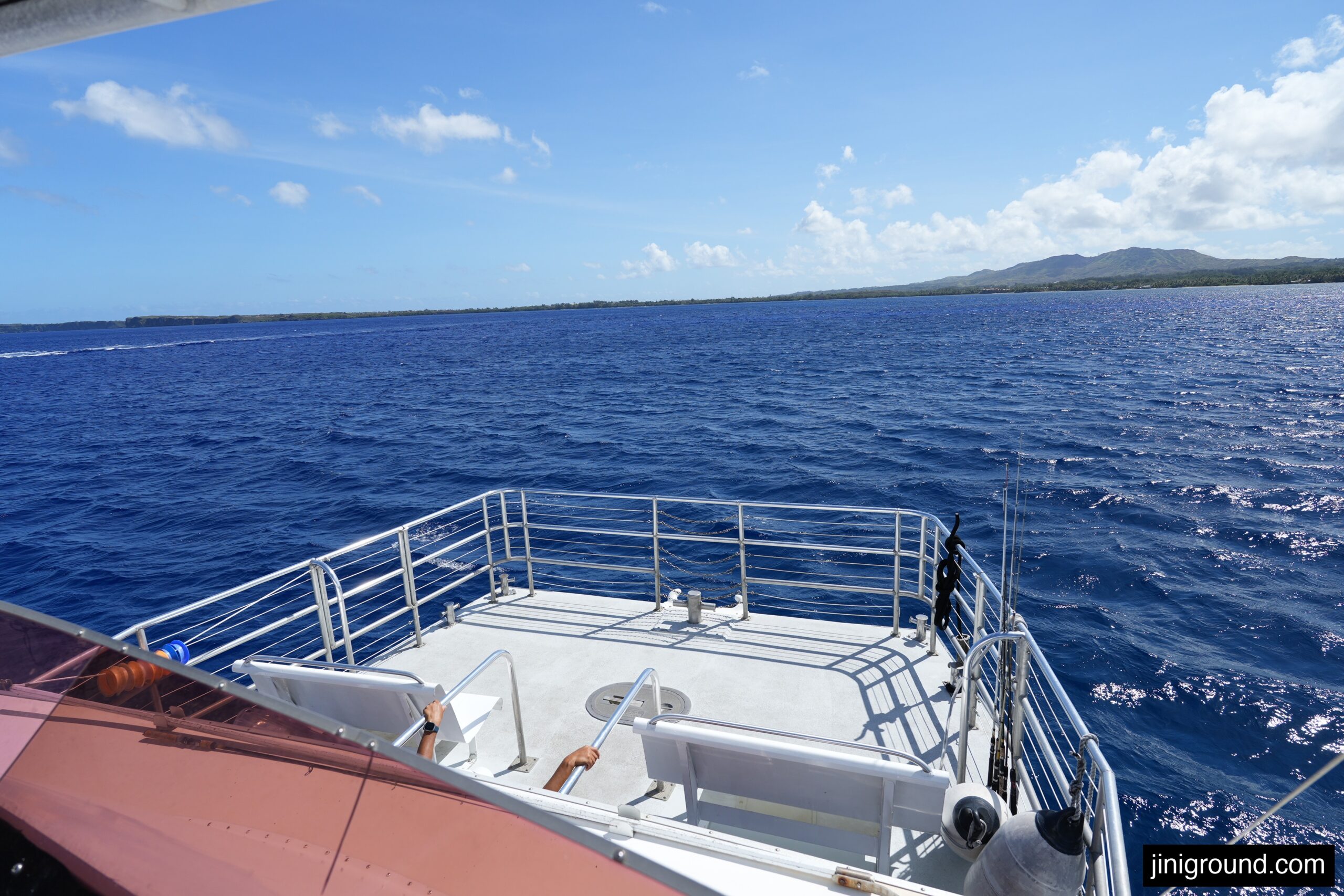 deep blue ocean view from dolphin cruise boat deck in Guam