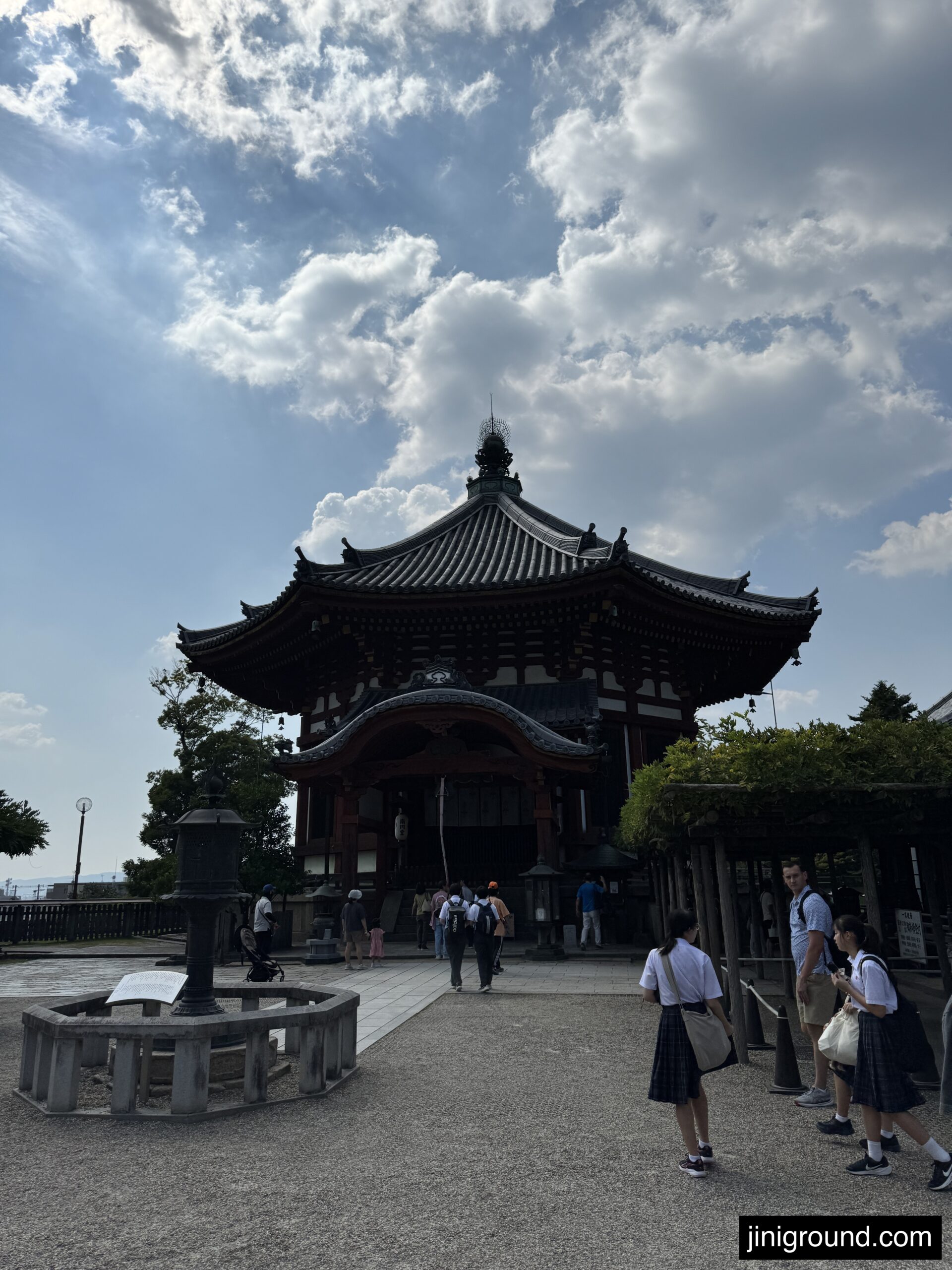 Historic Japanese temple building with traditional architecture in Nara Park