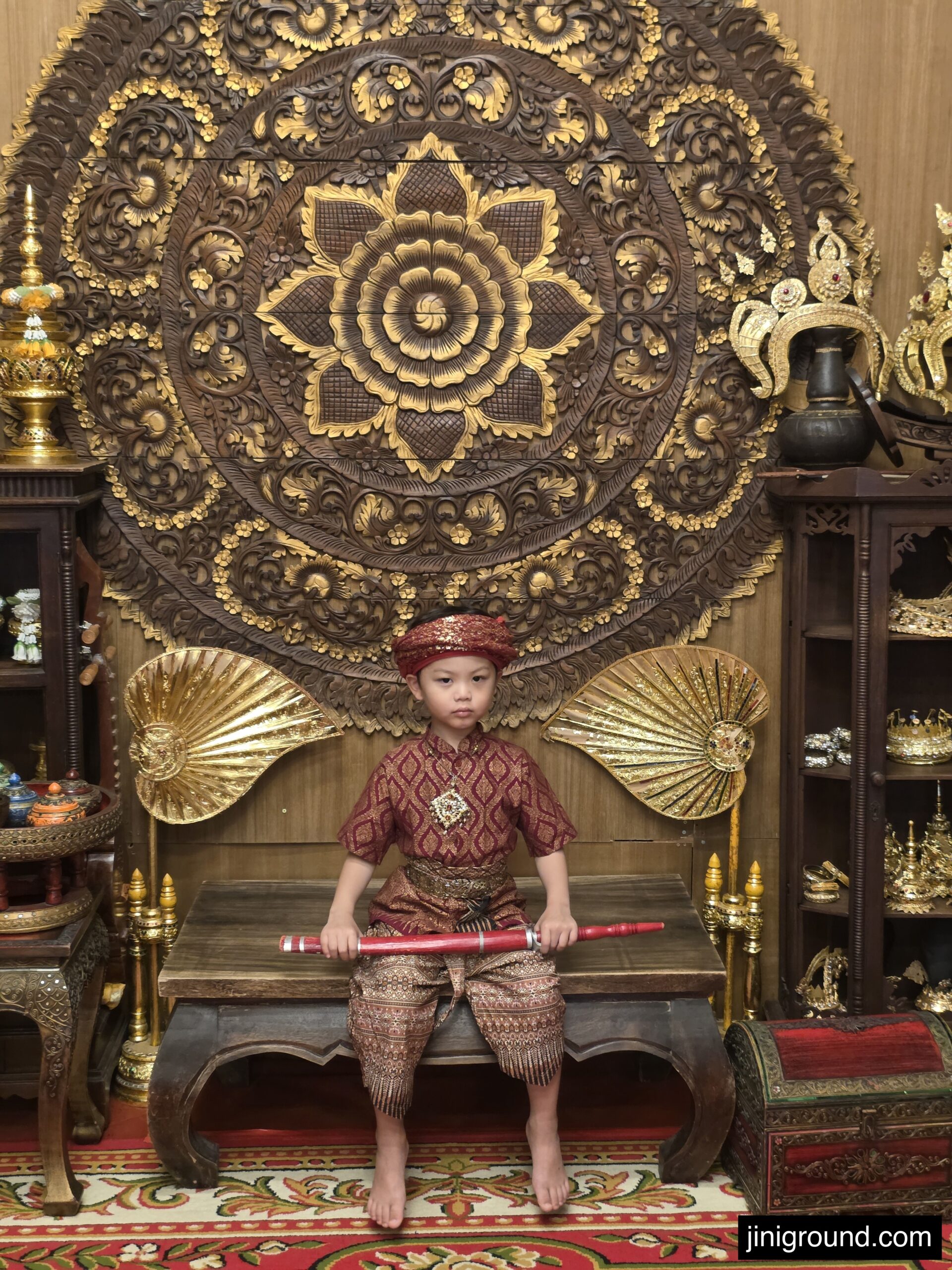 boy in Thai traditional costume aerial top view portrait at Nakara Studio Chiang Mai