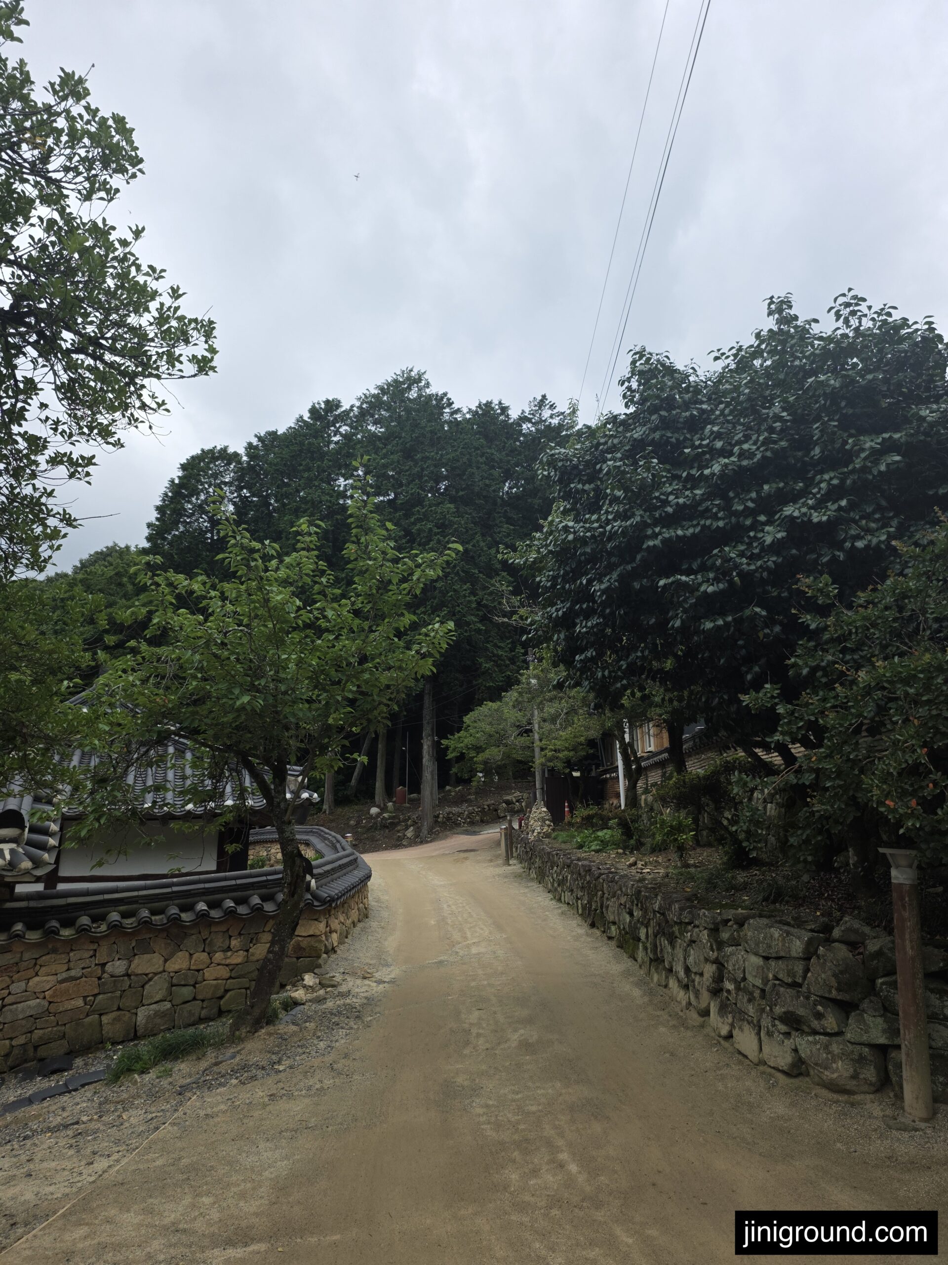 Stone wall path surrounded by greenery leading to Seonamsa Temple grounds
